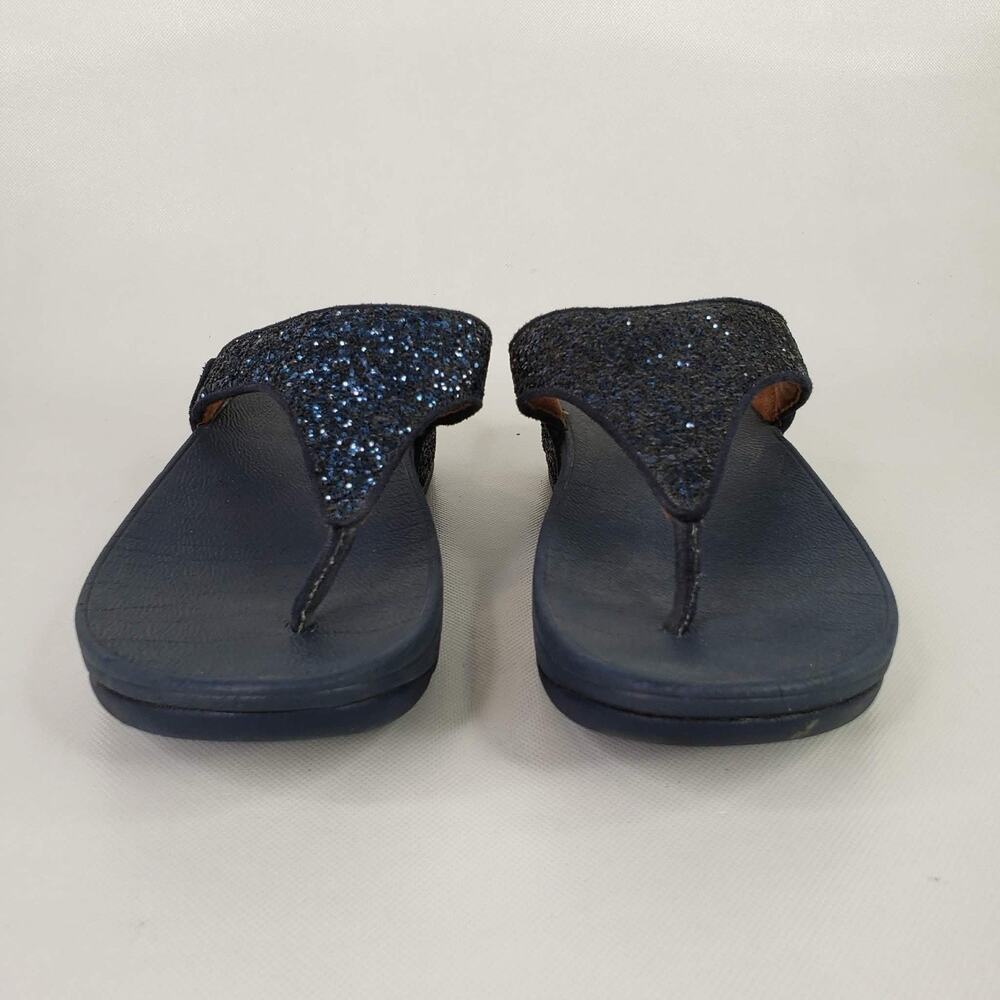 FitFlop Lulu Thong Sandals Women's Size 7 Blue Glitter Slip On Comfort Shoes - Picture 5 of 9